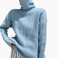 Damen Rollkragenpullover mit Zopfmuster – Blau