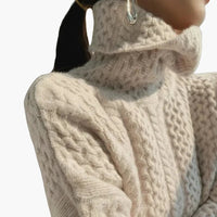 Damen Rollkragenpullover mit Zopfmuster – Beige
