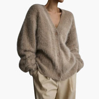 Damen Strickjacke mit Knopfleiste und langen Ärmeln – Beige