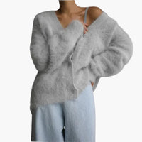 Damen Strickjacke mit Knopfleiste und langen Ärmeln – Hellgrau