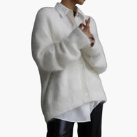 Damen Strickjacke mit Knopfleiste und langen Ärmeln – Elfenbein
