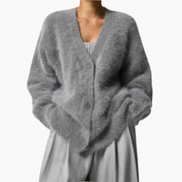 Damen Strickjacke mit Knopfleiste und langen Ärmeln – Dunkelgrau