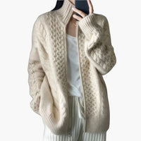 Damen Strickjacke mit hohem Kragen und Reißverschluss – Beige