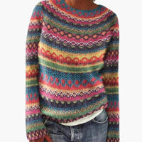 Damen Strickpullover mit Rundhalsausschnitt – Mehrfarbig