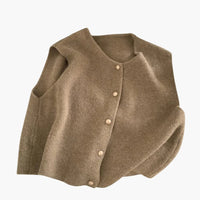 Damen Strickweste ohne Ärmel mit Rundhalsausschnitt und Knopfleiste – Khaki