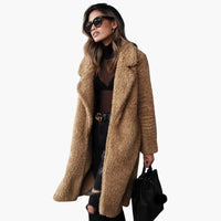 Damen Teddyfell Mantel Lang mit weitem Kragen und strukturierter Oberfläche – Braun