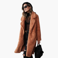 Damen Teddyfell Mantel Lang mit weitem Kragen und strukturierter Oberfläche – Orange