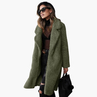 Damen Teddyfell Mantel Lang mit weitem Kragen und strukturierter Oberfläche – Olivgrün