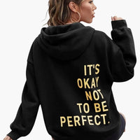 Damen Text Print Hoodie mit Kordelkapuze – Schwarz