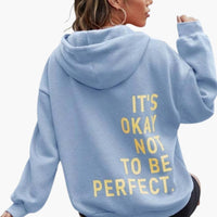 Damen Text Print Hoodie mit Kordelkapuze – Hellblau