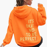 Damen Text Print Hoodie mit Kordelkapuze – Orange