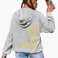 Damen Text Print Hoodie mit Kordelkapuze – Hellgrau