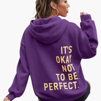 Damen Text Print Hoodie mit Kordelkapuze – Lila