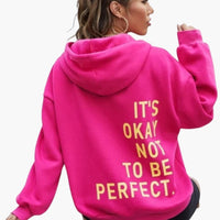 Damen Text Print Hoodie mit Kordelkapuze – Rosa