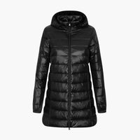 Damen Winter Daunenjacke mit Kapuze und langem Schnitt – Schwarz