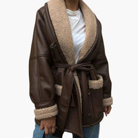 Damen Winterjacke mit Gürtel und Fronttaschen – Braun