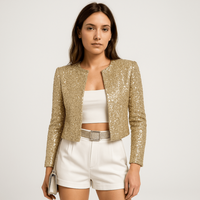 Damen Abendjacke Festlich Pailletten Strukturierter Blazer – Gold
