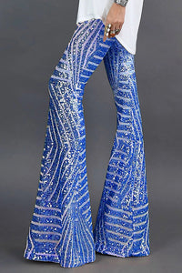 Damen Ausgestellte Paillettenhose Festlich Polyester Glänzend – Blau