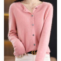 Damen Strickjacke aus Merinowolle – Rundhals-Design für jede Jahreszeit – Hellrosa