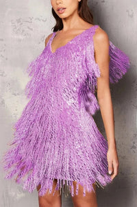 Damen Cocktailkleid A-Linie Festlich Fransen Pailletten – Violett