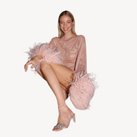 Damen Elegantes Abendkleid Festliche Pailletten Federdetails – Rosa