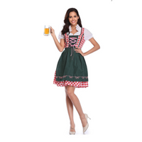 Damen Klassisches Kariertes Dirndlkleid | Midi – Dunkelgrün / Rot