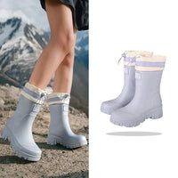 Damen Gummistiefel Retro Stil Wasserfest Antirutsch – Blau Halbhoch