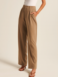 Damen Hochtaillierte Hose mit Weitem Bein – Stylische Freizeithose für jeden Anlass – Braun