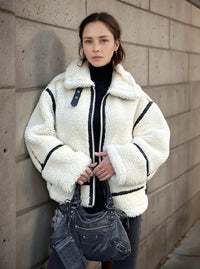 Damen Jacke Wolle Lässig – Weiß