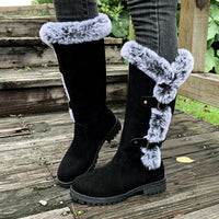 Damen Kniehohe Orthopädische Stiefel mit Plüschbesatz und Rutschfester Sohle – Schwarz
