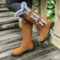 Damen Kniehohe Orthopädische Stiefel mit Plüschbesatz und Rutschfester Sohle – Hellbraun