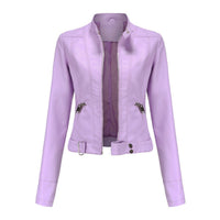 Damen Kurzgeschnittene Bikerjacke mit Reißverschluss Tailliert Urbaner Look – Flieder