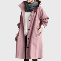 Damen Langer Wasserabweisender Kapuzen-Trenchcoat Weite Passform Eleganter Wetterschutz – Rosa