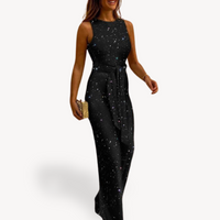 Damen Maxi Jumpsuit Glamour Pailletten – Schwarz