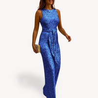 Damen Maxi Jumpsuit Glamour Pailletten – Blau