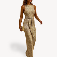 Damen Maxi Jumpsuit Glamour Pailletten – Gold