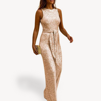 Damen Maxi Jumpsuit Glamour Pailletten – Rosa