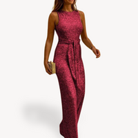 Damen Maxi Jumpsuit Glamour Pailletten – Rot