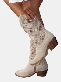 Damen Orthopädische Knee High Boots mit Arch Support und Blockabsatz in Wildlederoptik – Beige