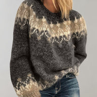 Damen Pullover Baumwolle Grobstrick Rundhalsausschnitt – Schwarz