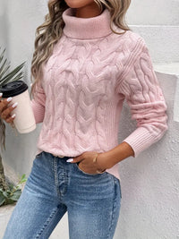 Sophie Pullover | Damen Rollkragenpullover im Zopfmuster, warm und stylisch – Rosa