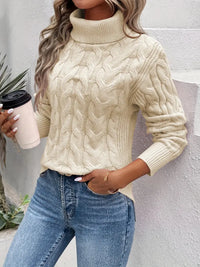 Sophie Pullover | Damen Rollkragenpullover im Zopfmuster, warm und stylisch – Beige