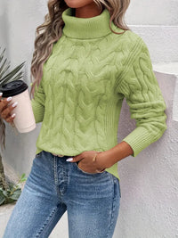 Sophie Pullover | Damen Rollkragenpullover im Zopfmuster, warm und stylisch – Grün
