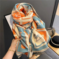 Damen Schal Warm Weich Stilvoll – Blau / Orange