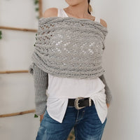 Damen Schal mit Ärmeln Geflochtenes Design – Hellgrau