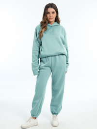 Damen Sportbekleidung Set - Kapuzen-Sweatshirt und Sporthosen für Freizeit und Fitness – Hellgrün