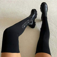 Damen Stiefel mit Orthopädischer Arch Support und Klobiger Sohle Geripptes Design – Schwarz