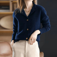 Damen Strick Cardigan mit Knopfleiste – Weicher, Zeitloser Layering-Pullover für Herbst und Winter – Dunkelblau
