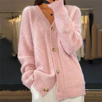 Damen Strickjacke Langarm Gemütlich Lässig Warm für Alltag und Freizeit – Rosa
