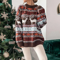 Damen Übergroßer Weihnachtspullover Gemütlich Weicher Stoff – Braun
